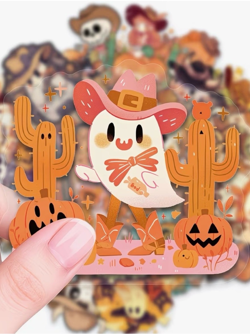 56 Western Halloween Stickers Cowboys & Cowgirls Cactus Pumpkins Ghost Boots - Picture 12 of 16